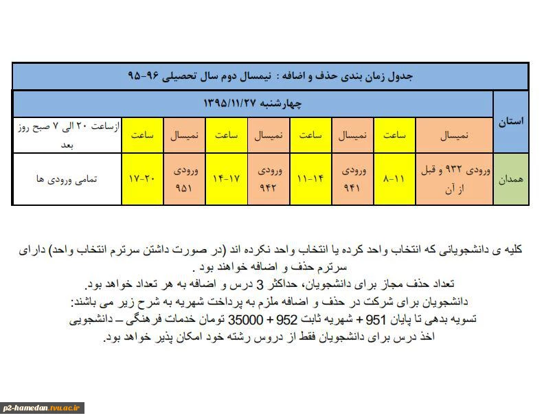 جدول زمانبندی حذف و اضافه 2