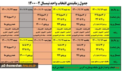 جدول زمانبندی انتخاب واحد