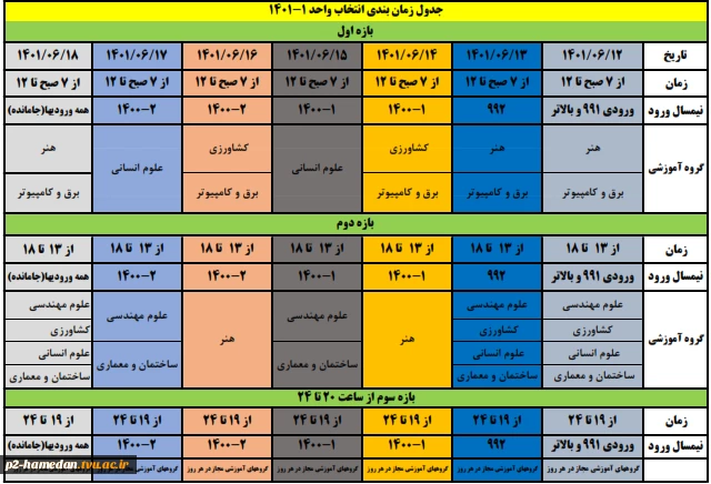 جدول و ملزومات انتخاب واحد  2