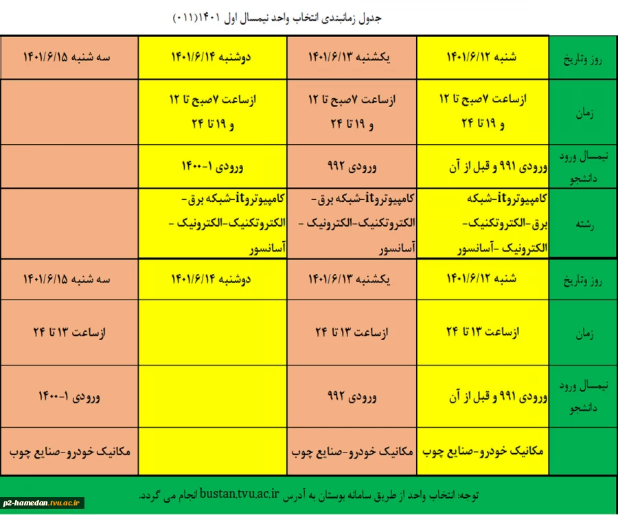 جدول و ملزومات انتخاب واحد 2