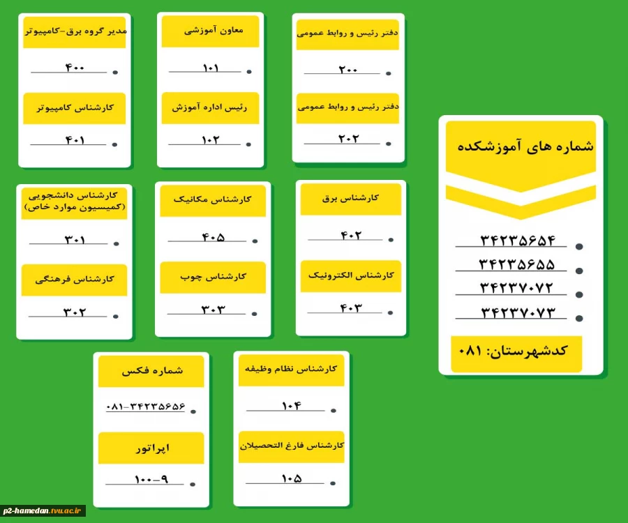 شماره تلفن های آموزشکده 2