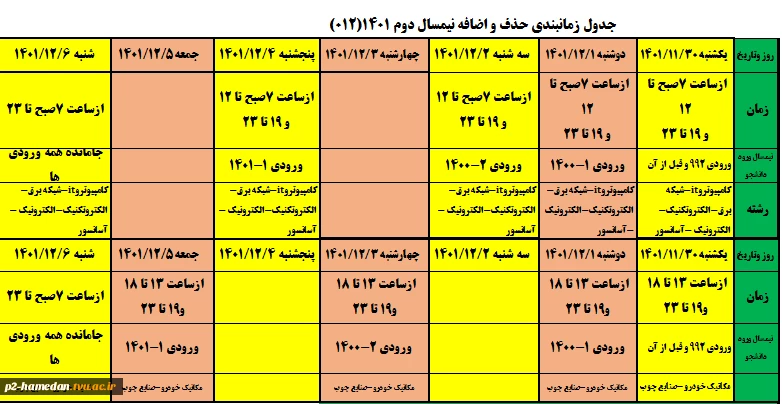 جدول زمانبندی  2