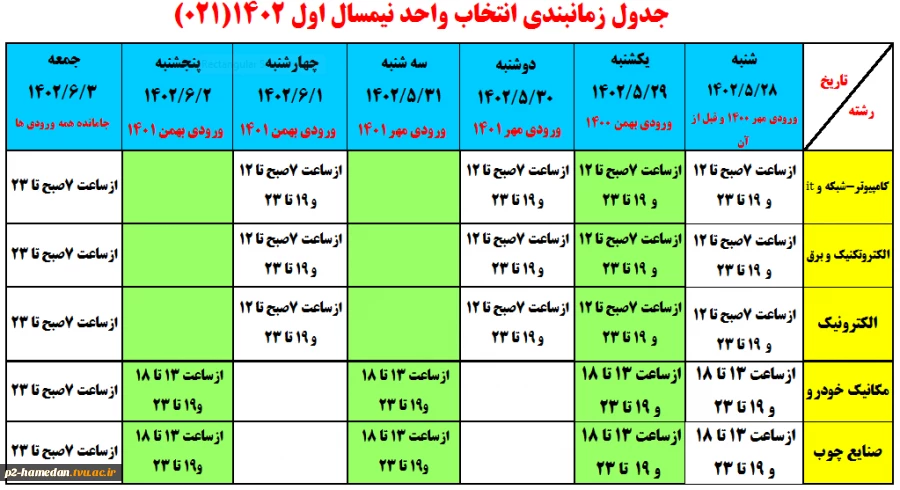 زمانبندی انتخاب واحد  2