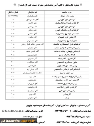 شماره تلفن های داخلی