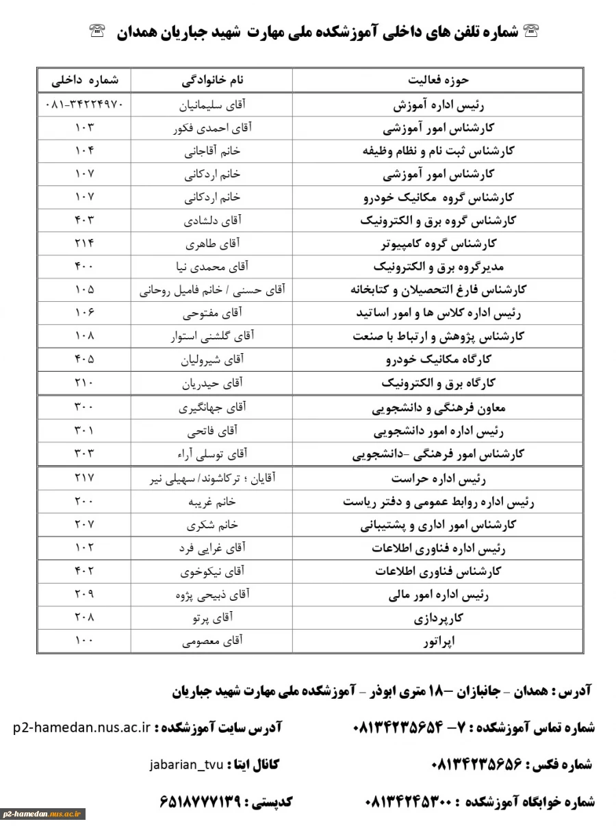 شماره تلفن های داخلی 2